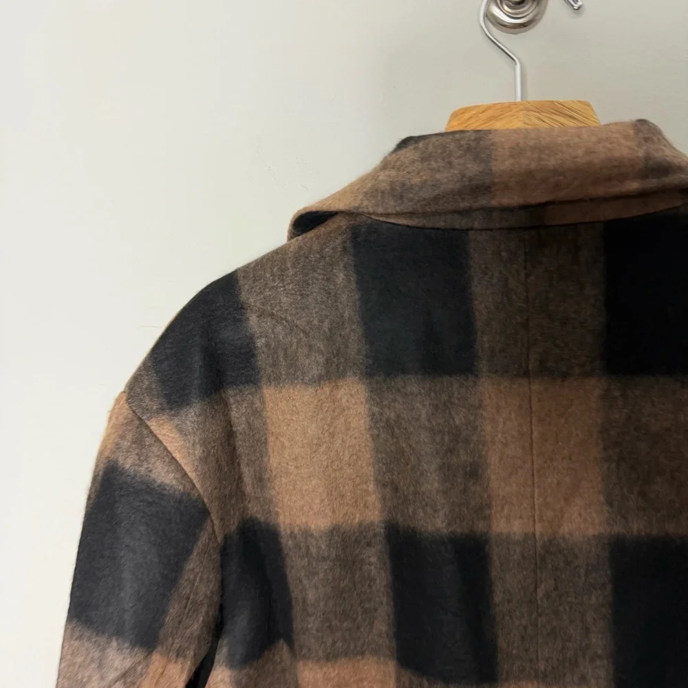 NEW Baltic Born Kirsti Coat Buffalo Check Plaid Brown Black Jacket Large - Picture 12 of 12